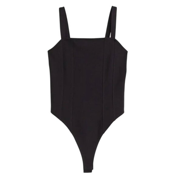 H&M Sleeveless Ribbed Thong Bodysuit in Black Size Medium - Picture 1 of 7